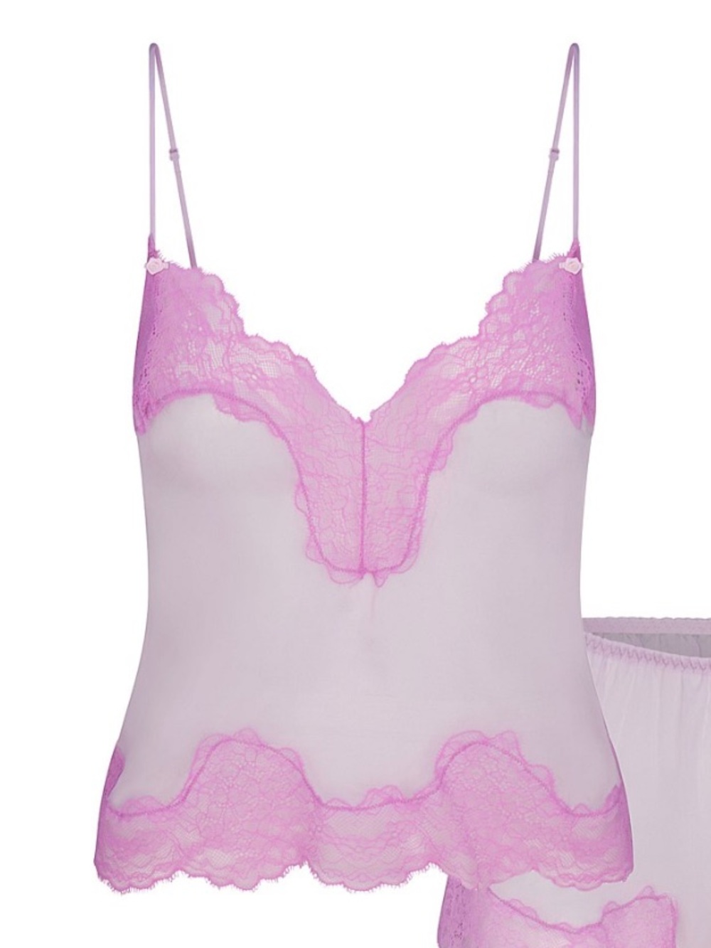 SKIMS Sheer Pink Lace Trim Camisole - Size Large - Picture 4 of 6